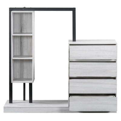 NicBex 50.40"H Open Armoire Wardrobe Closet Storage Cabinet with 3 Shelves & 4 Drawers for Bedroom