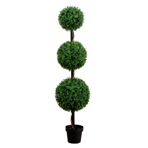 Nearly Natural 5-ft Artificial Triple Ball Boxwood Topiary Tree (Indoor/Outdoor) - 1 of 3