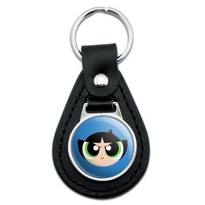 Powerpuff Girls Buttercup Head Black Leather Keychain - 1 of 4
