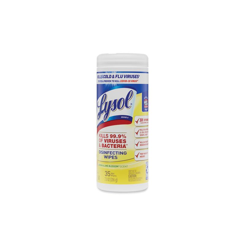 LYSOL Brand Disinfecting Wipes, 1-Ply, 7 x 7.25, Lemon and Lime Blossom, White, 35 Wipes/Canister, 3 of 8