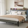 Linen Upholstered Platform Bed Frame with Storage Headboard & Lights – Built-In Charging Station, Heavy-Duty Metal Slats, Grey - 2 of 4
