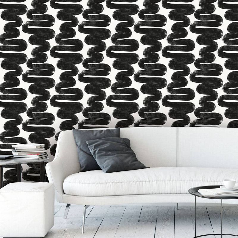 Tempaper Wiggle Room Self-Adhesive Removable Wallpaper White/Black, 3 of 5