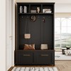 NicBex Modern Hall Tree 47 In Entryway 4-in-1 Hall Tree with 6 Hooks, 3 Open Shelves, and 2 Drawers the Top Can be Used as a Shoe Bench, Black - 2 of 4