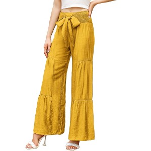 Clearlove Womens Wide Leg Palazzo Pants Belted High Waist Casual Long Trousers with Pockets Travel Outfits - 1 of 4