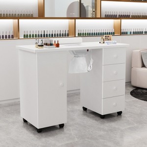 Karlhome 42.5 in. White MDF 4-Drawer Manicure Table Nail Desk with Cabinet, Doors, Electric Dust Collector - 1 of 4