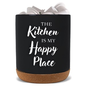 Elanze Designs Happy Place Black X-Large Cork Bottom, Kitchen Counter, Ceramic Stoneware, Coffee, Tea and Hot Chocolate, Machine Brewing, K Capsule - 1 of 1
