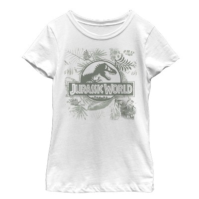 Girl's Jurassic World Fern Leaf Logo T-shirt - White - Small : Target