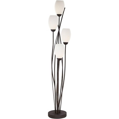 Franklin Iron Works Modern Floor Lamp 4-Light Tree Ginger Black Tulip White Cased Glass Shades for Living Room Bedroom Uplight