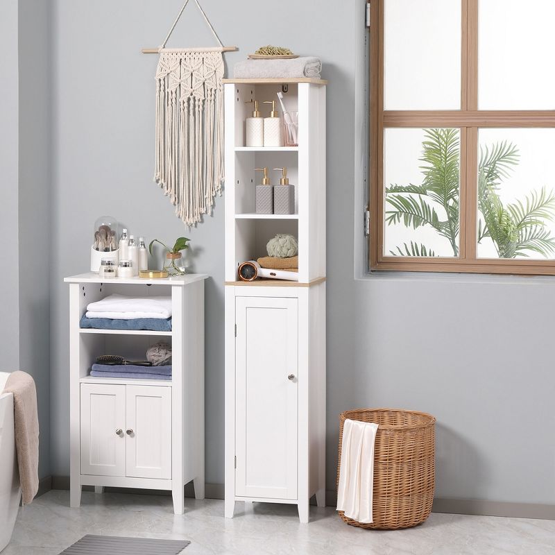 kleankin Bathroom Storage Cabinet with 3 Tier Adjustable Shelf Storage, Linen Tower Enclosed Cabinet for Anti-Toppling Design, White, 2 of 9