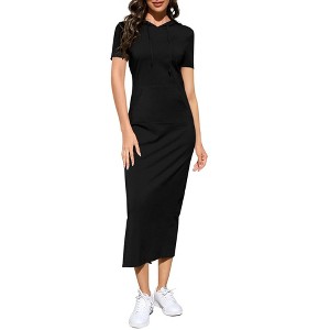Coolmee Women Casual V Neck Short Sleeve Slim Hoodie Sweater Wrap Maxi Dress With Pockets - 1 of 1