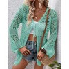 Womens Cardigan Spring Tops Sheer Lightweight Summer Cardigan Beach Cover Up Tops V Neck Lantern Sleeve Sweater Cardigan - 4 of 4