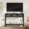 FONTOI Rattan Console Table, Entryway Table with 3 Smooth Gliding Drawers, Wood Sofa Table for Living Room, Black, 46.1*11.8*32.1 - 3 of 4