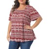 Women's Plus Size Boho Print Square Neck Short Sleeve Summer Casual Blouse - Agnes Orinda - 2 of 4