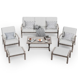 HAPPATIO 6 Piece Aluminum Patio Furniture Set, Outdoor Chairs with Ottomans and Loveseat, Outdoor Sofa with Cushions and Coffee Table(Gray) - 1 of 4