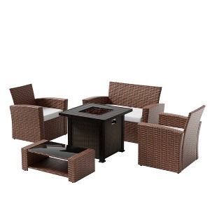 WestinTrends 4 Piece Conversation Outdoor Patio Sofa Set with Square Fire Pit Table - 1 of 4