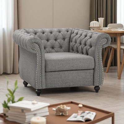 39.5" Upholstered Fabric Chesterfield Club Chair with Plush Texture