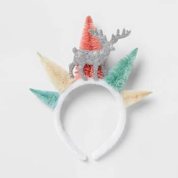Glittered Deer with Bottle Brush Trees Christmas Costume Headwear - Wondershop™ White/Silver/Green