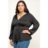 Slickblue Plus Size Satin Babydoll Blouse, V-Neck, Waist Tie, Fit and Flare Top, Long Sleeve, Black, Size 1XL-3XL - 4 of 4