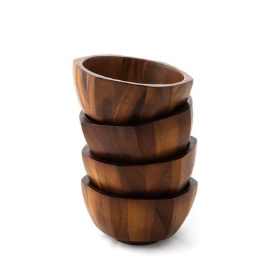 Nambe Rivet Individual Acacia Wood Salad Bowls, Set of 4, Vegetable Prep Bowls, Serve Pasta, Condiments, Dip, Fruit,7" D x 3.5" H