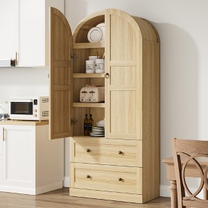 Garvee Tall Storage Cabinet, Farmhouse Large Wood Arched Kitchen Pantry, Bookcase with Doors & 2 Drawers for Dining, Office, Living Room, 72" - 1 of 4