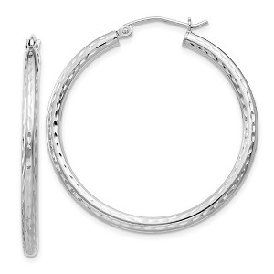 Black Bow Jewelry 2.25mm Diamond Cut, Polished Sterling Silver Hoops - 35mm (1 3/8 Inch) - 1 of 4