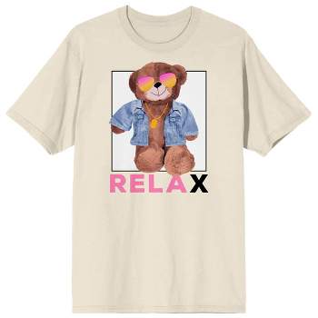 Teddy Drip "Relax" Chill Bear with Denim Jacket and Sunglasses Men's Natural Short Sleeve Crew Neck Tee