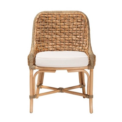 Kyle Natural Rattan and Cane Dining Side Chair with Cushion