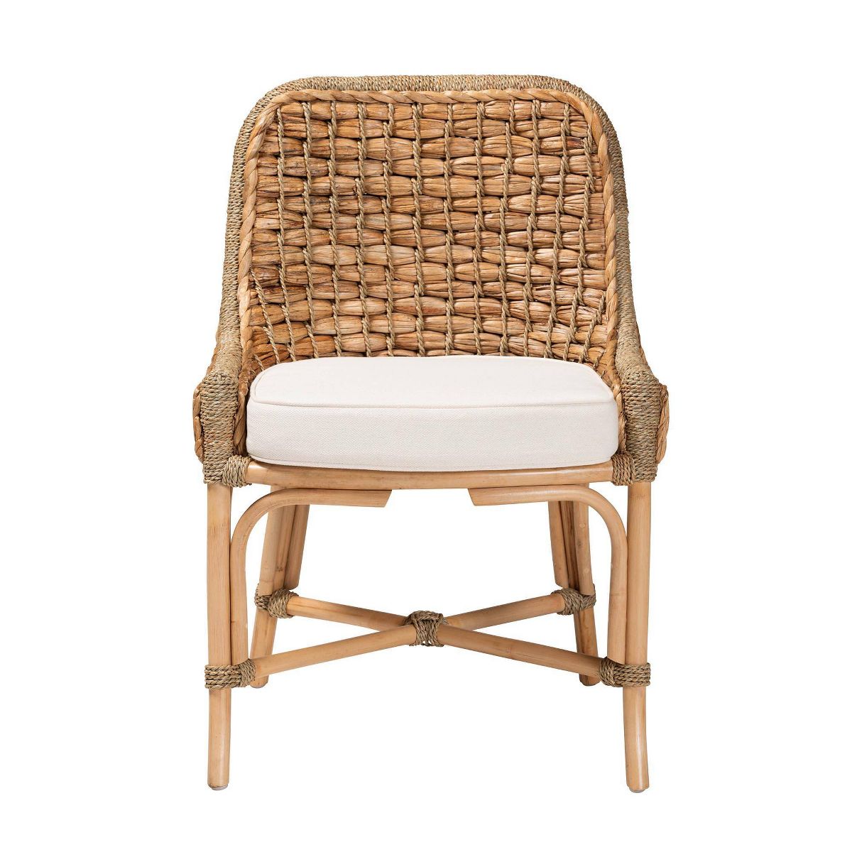 Kyle Woven Rattan Dining Side Chair with Cushion White/Natural - bali & pari - thumbnail 3