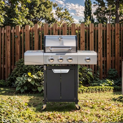 Stainless Steel 3-Burner Propane Gas Grill with Side Burner, Large Cooking Area, and Electronic Ignition for Outdoor BBQ & Camping-Coolbibila