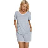 cheibear Women's Sleepwear Lounge Soft Nightwear with Pockets Shorts Sleeve Pajama Set