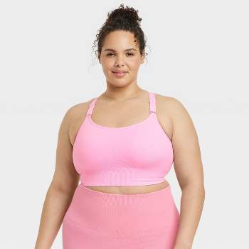 Women's Light Support Ribbed Flex Cropped Sports Bra All in Motion Rose  Pink XL