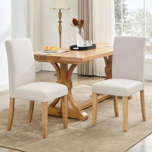 Dining Chairs Set of 2, Modern Fabric Upholstered Kitchen Chairs with Curved Backrest, Heavy-Duty Side Chair with Wood Legs - 1 of 4