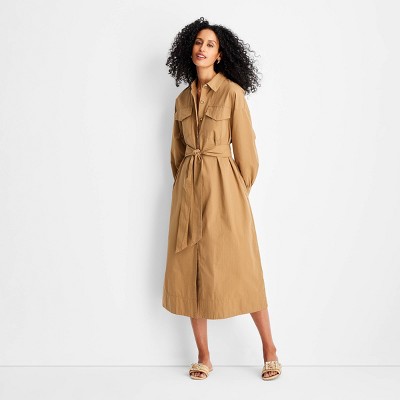 Women's Belted Maxi Shirtdress - Future Collective Brown/Black Striped