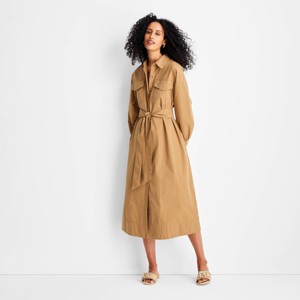 Women's Belted Maxi Shirtdress - Future Collective Brown/Black Striped - 1 of 3