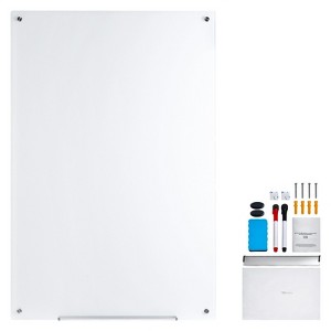 VEVOR Magnetic Glass Whiteboard, Dry Erase Board 36"x24", Wall-Mounted Large White Glassboard Frameless, with Marker Tray, an Eraser and 2 Markers - 1 of 4