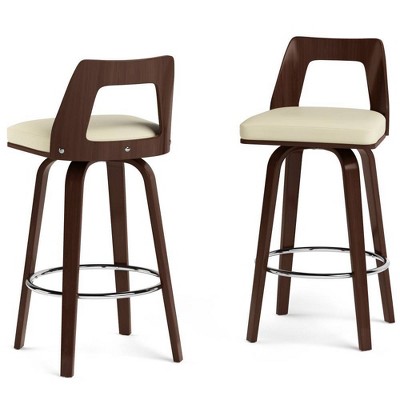 WyndenHall Set of 2 April Bentwood Barstool Cream: Upholstered Leather, Wood Frame, Fixed Height