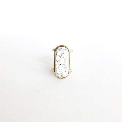 Sanctuary Project Semi Precious White Howlite Oval Statment Cocktail Ring Gold