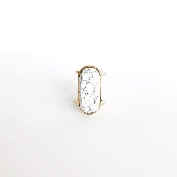 Sanctuary Project by sanctuaire Semi Precious White Howlite Oval Statement Cocktail Ring Gold