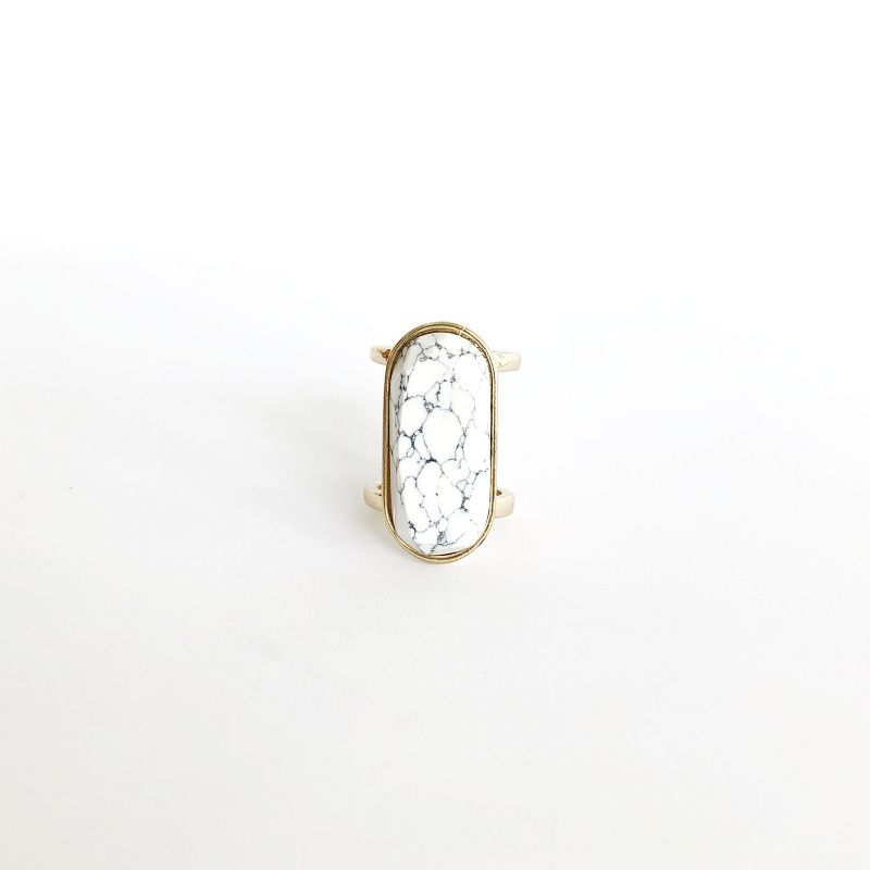 Sanctuary Project by sanctuaire Semi Precious White Howlite Oval Statement Cocktail Ring Gold, 1 of 5