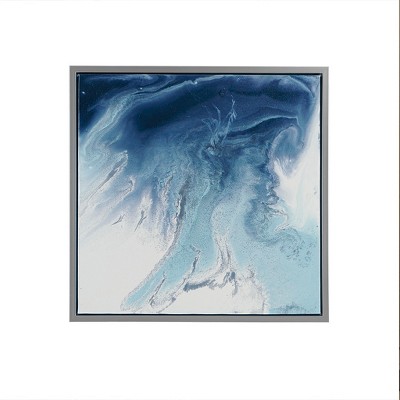 Blue Lagoon Abstract Gel Coat Canvas Wall Art Set with Silver Frame