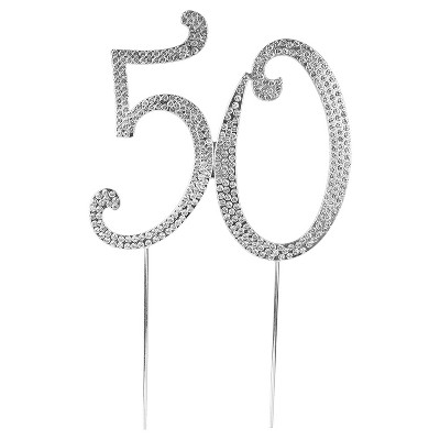 O'creme Rhinestone Silver-colored Number-50 Cake Topper 4 Inch : Target