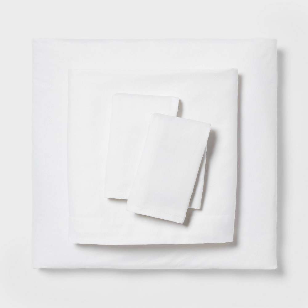 Photos - Bed Linen Queen Cotton Blend Sateen Sheet Set White - Room Essentials™