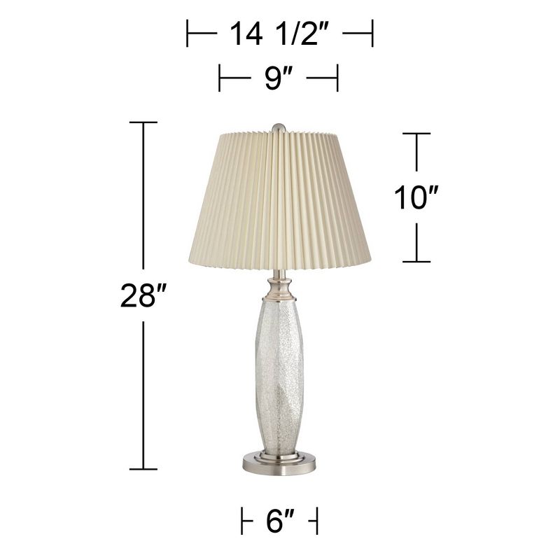360 Lighting Carol Modern Table Lamps 28" Tall Set of 2 Mercury Glass Ivory Pleat Shade for Bedroom Living Room Bedside Nightstand Office Kids House, 4 of 6