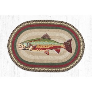 Earth Rugs Trout Oval Patch Rug, 20"x30", Rustic Braided Jute with Fish Design - 1 of 3