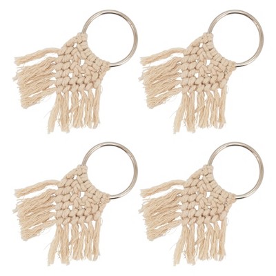 Beige Cotton and Metal Braided Napkin Rings Set