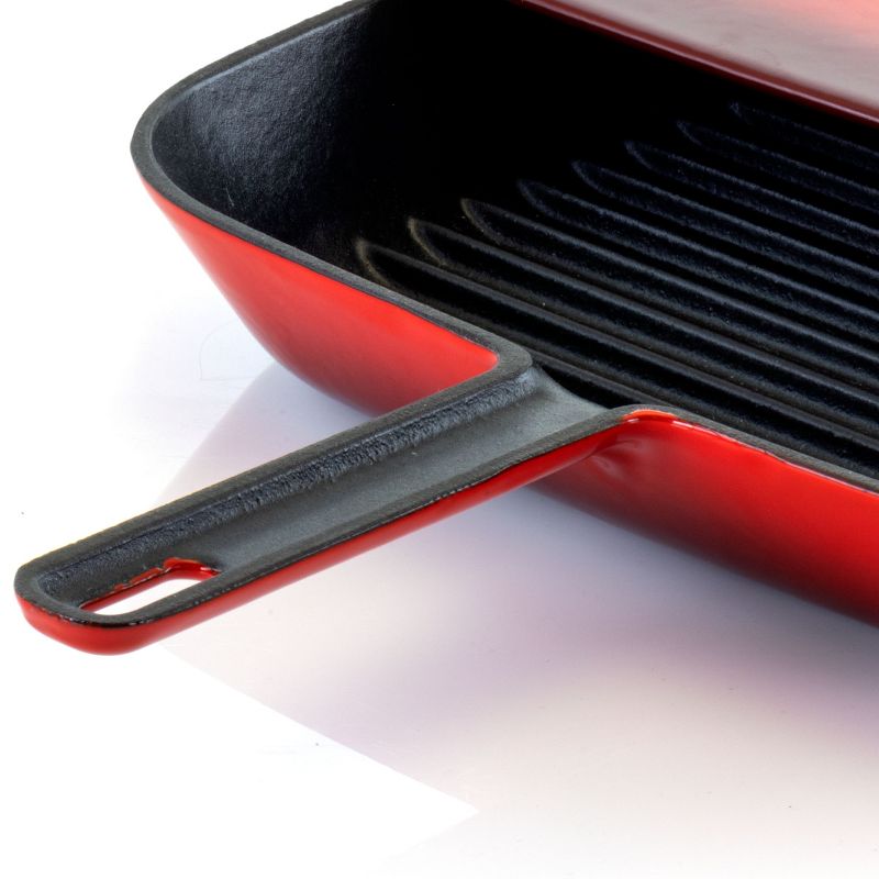 MegaChef 11 Inch Square Enamel Cast Iron Grill Pan with Matching Grill Press, 3 of 13