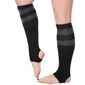 Womens Stirrup Socks Knee High, Black Color Pattern, Toeless Workout Stockings - 1 of 1