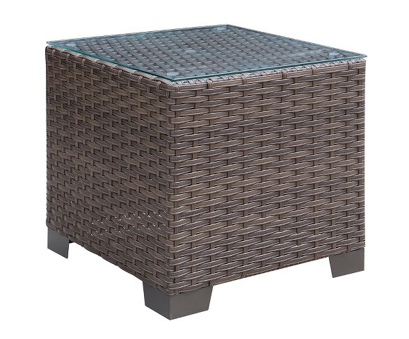 Condor Glass Top Patio End Table in Brown - Furniture of America