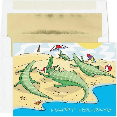 Masterpiece Studios Warmest Wishes Holiday Collection 16 Cards/Foil-Lined Envelopes, Gator Wishes, 5.6" x 7.8"