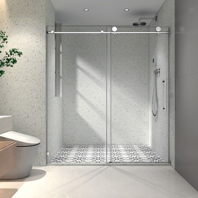 NicBex Shower Door 76"H Frameless 1 Fixed and 1 Shifted Shower Doors 304 Stainless Steel Large Pulleys with Adjustable Soft Closing